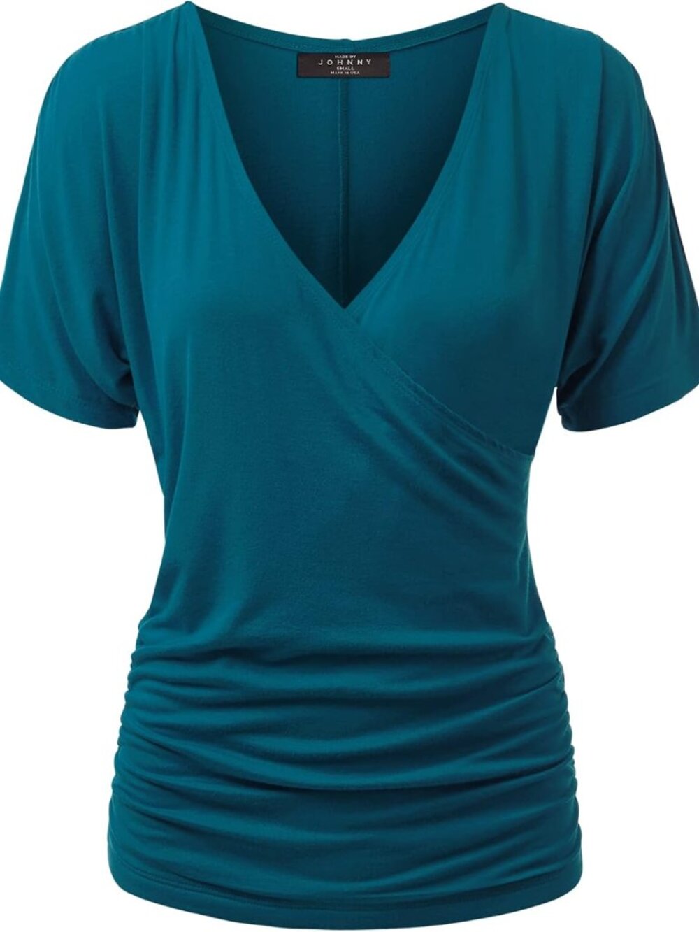 Women's V Neck Short Sleeve Wrap Front Drape Dolman Tunic Top